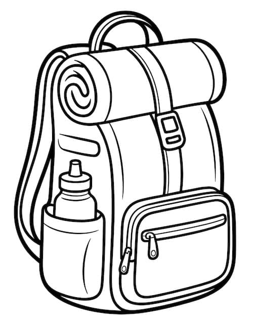 backpack with water bottle and sleeping bag coloring page