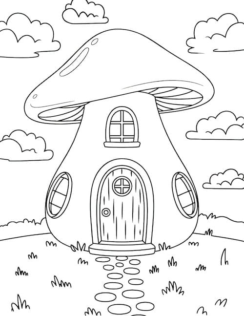 Mushroom fairy garden house coloring page