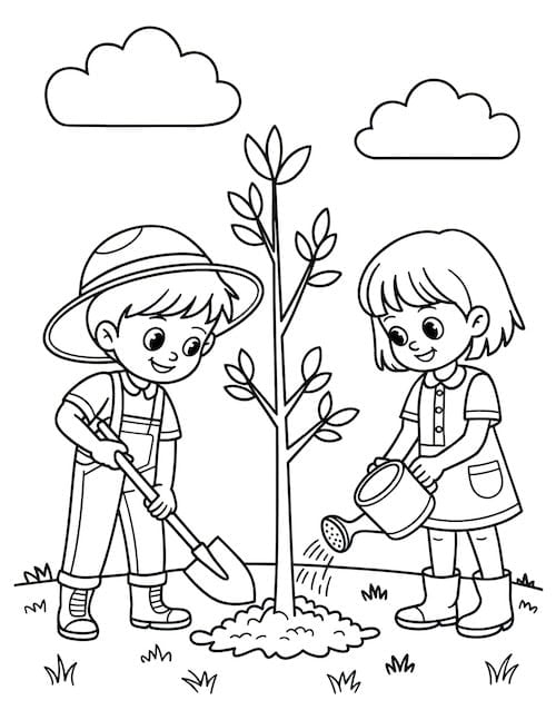 Kids planting a tree